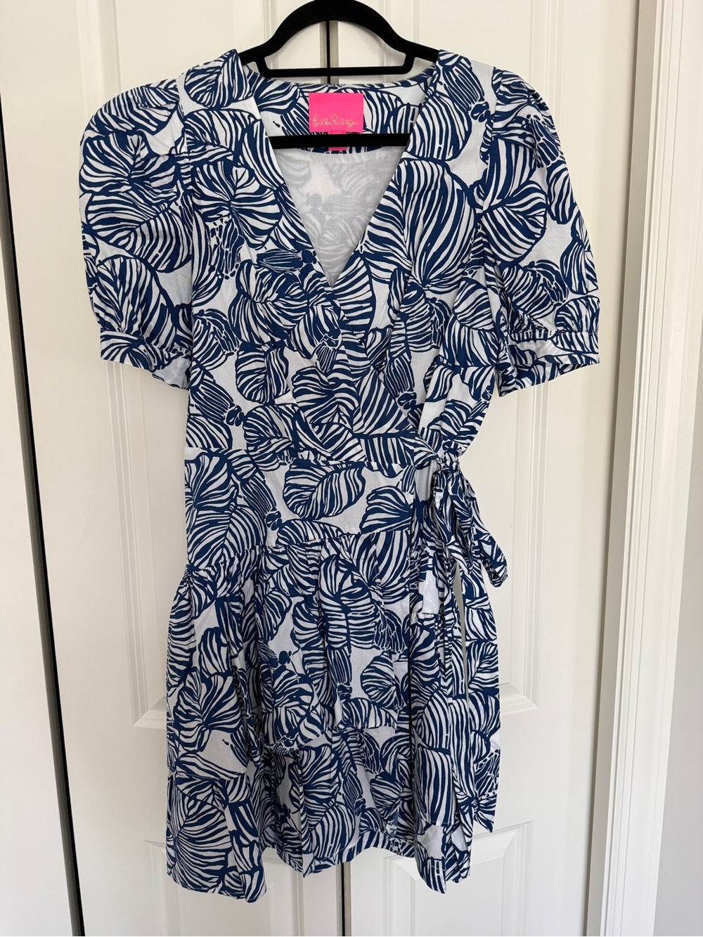 Lilly Pulitzer Women’s Alexandra Cotton Wrap Poplin Dress- Aegean Navy Beach
